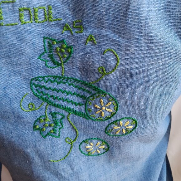 Small Vintage Top 70s Women's Butterfly Embroidered Chambray Denim Shirt Hippie - Picture 7 of 10